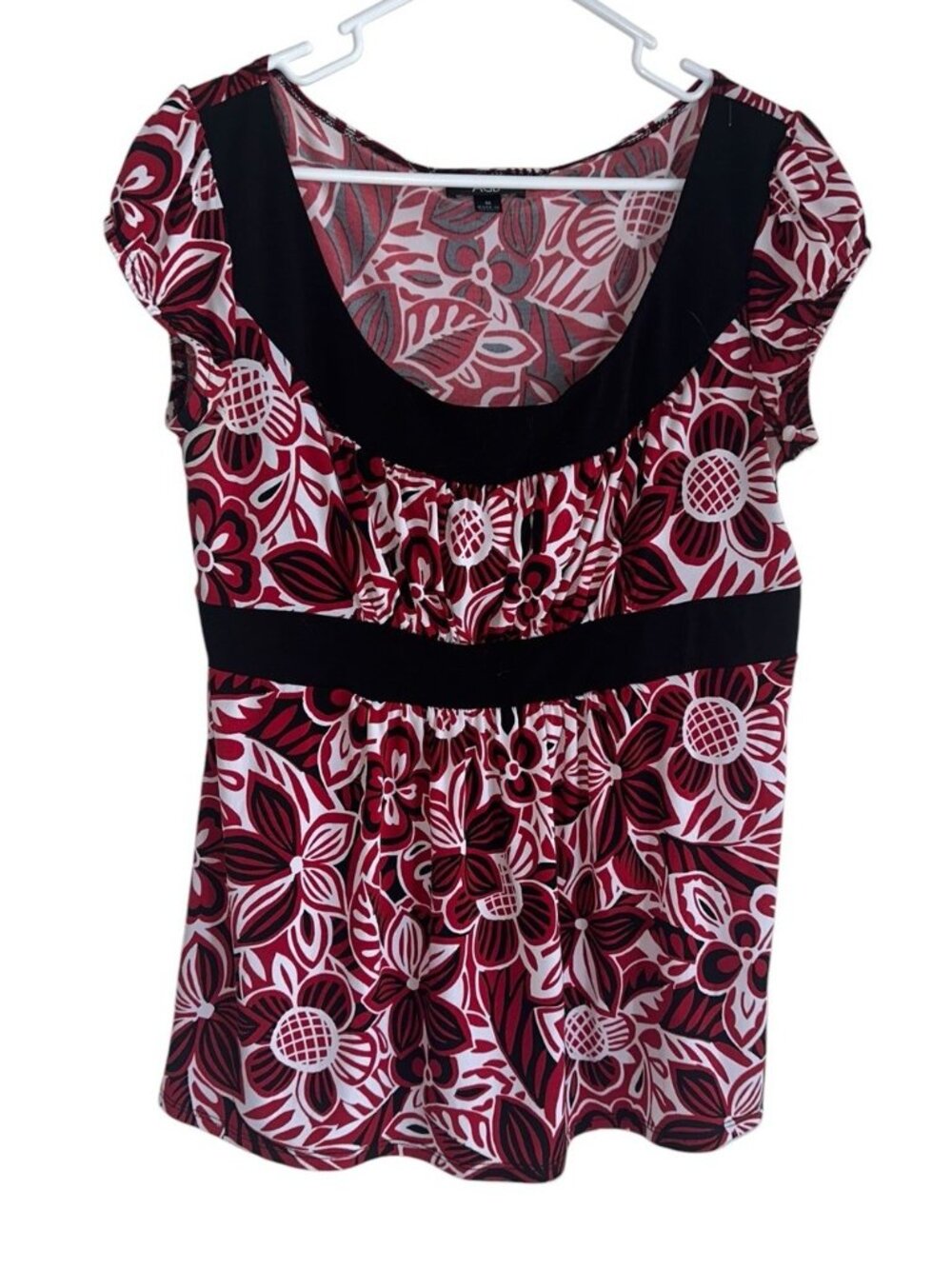 Y2K AGB Women’s Babydoll Top Sz M Red Black Floral Milkmaid Fairy Whimsical USA